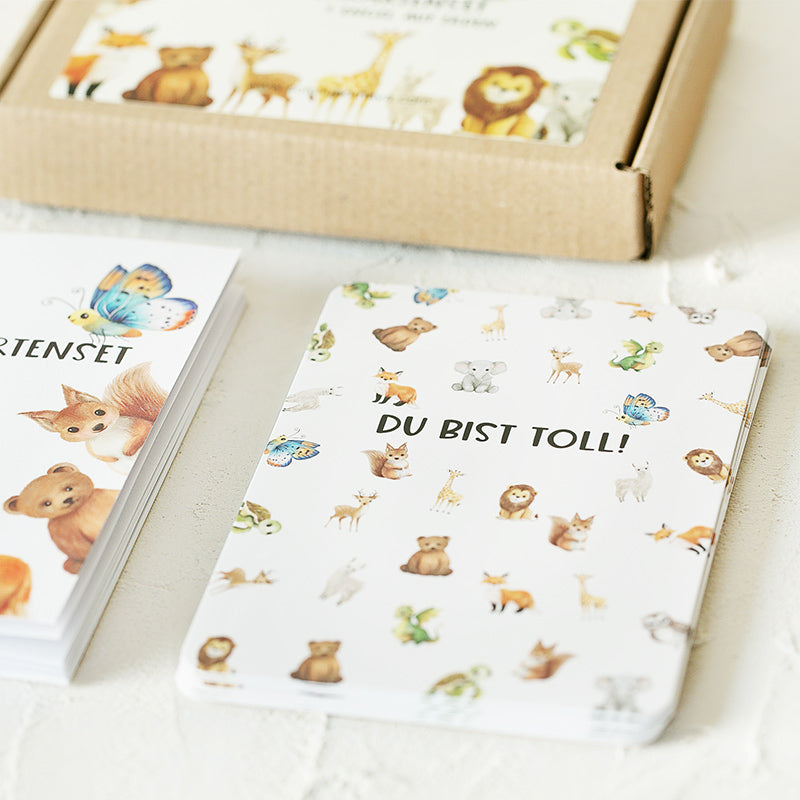 Kinderkartenset mit 12 zauberhaften Tieren