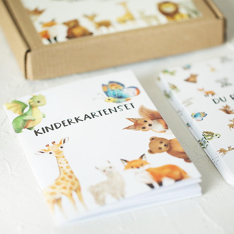 Kinderkartenset mit 12 zauberhaften Tieren